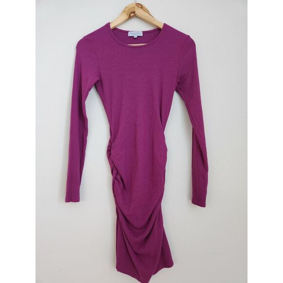 Michael Stars Fuchsia Long Sleeve Ruched Bodycon Dress | Size S - Picture 2 of 9
